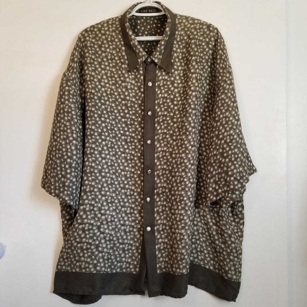 Vintage Joey Richi 100% Silk Green Print Shirt